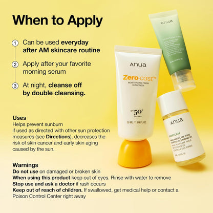 Anua Zero-Cast Moisturizing Sunscreen SPF 50 – Hyaluronic Acid Daily Sun Care for Mindful Morning Routine
