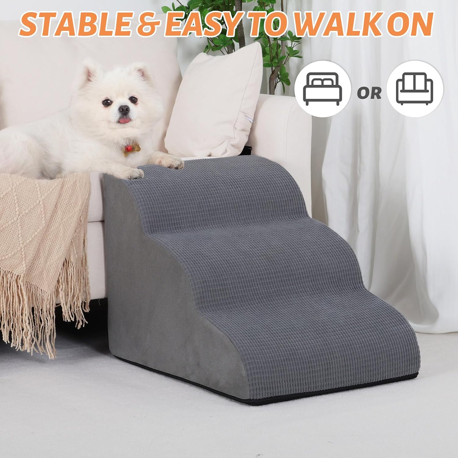 Aodisman Foam Pet Stairs – Non-Slip Steps for Senior Dogs and Cats, Joint-Safe Sofa Access
