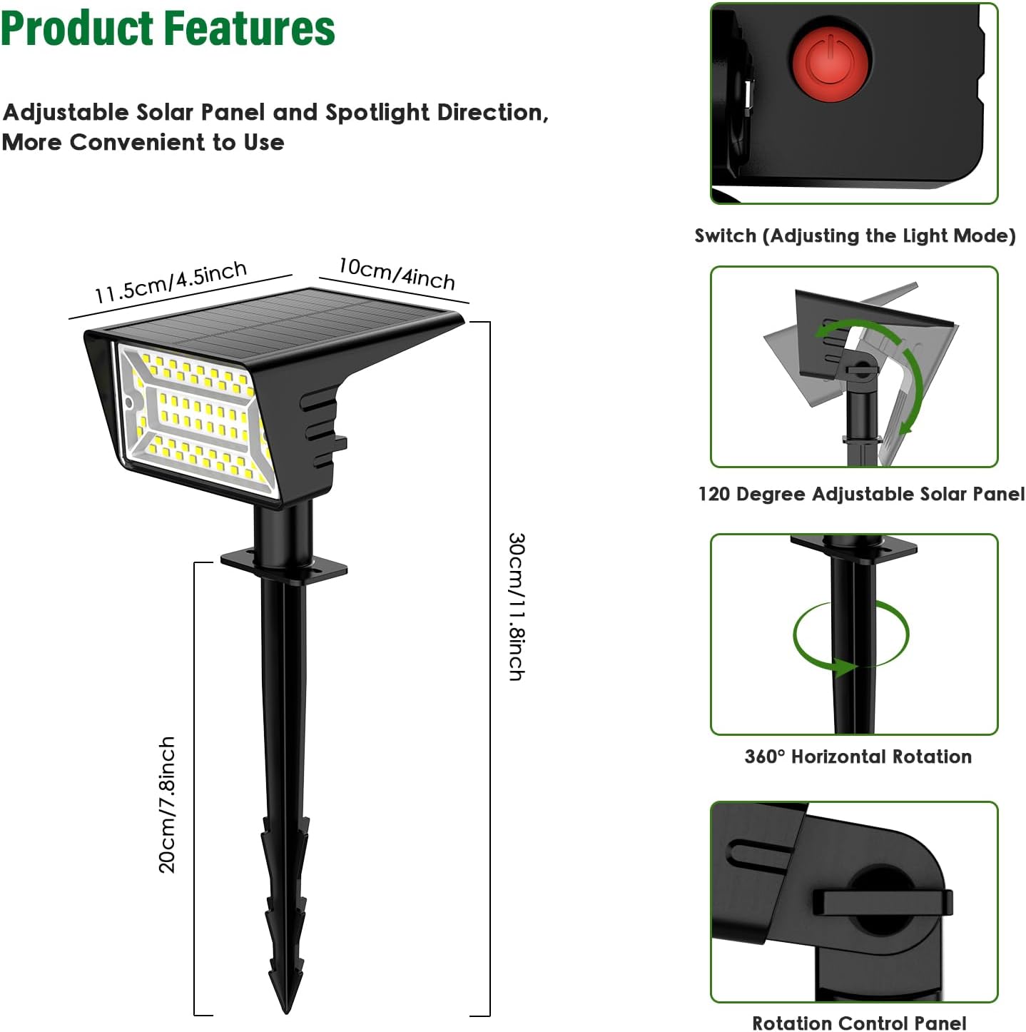 Aogek Solar Spot Lights Outdoor 4 Pack — Wire-Free, Cool-to-Touch Security Lighting Safe Around Kids, Pets and Walkways