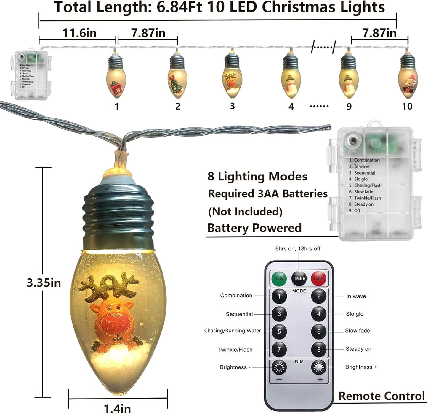 Aomike LED Snow Globe Fairy Lights – Cozy Living Room and Fireplace Mantel Accent Lighting, 10 Bulb Battery String 6.8ft Warm White