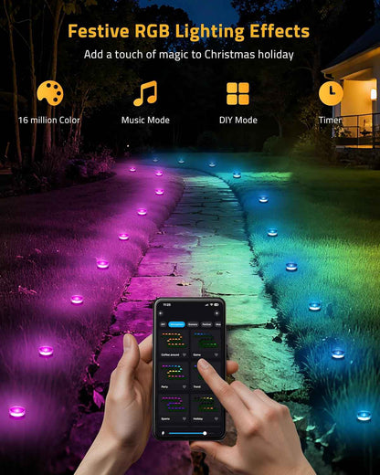 Aoycocr Outdoor Ground Lights – App-Controlled 50FT Pathway String for Patio, Driveway, and Campsite Ambiance