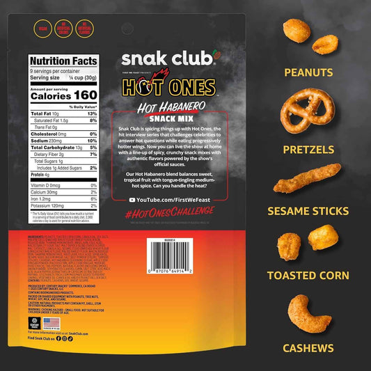 Snak Club x Hot Ones Hot Habanero Snack Mix – Novelty Birthday Gift for Hot Ones Super Fans and Spicy Food Lovers, 10 oz Shareable Bag