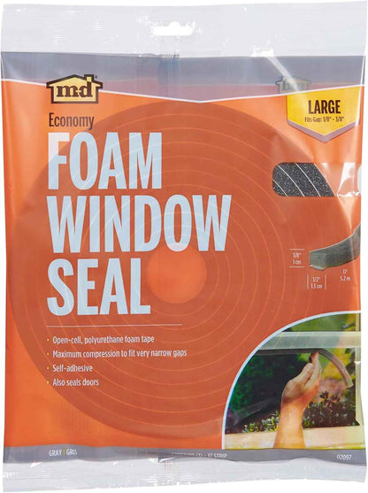 M-D Building Products Economy Foam Window Seal – Draft-Free Bedroom Wellness Upgrade, 3/8 in. x 1/2 in. x 17 ft