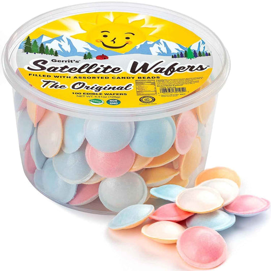Gerrit's Flying Saucer Candy Tub – Vintage Birthday Gift for Mom, 100ct Bulk Novelty Wafer Sweets
