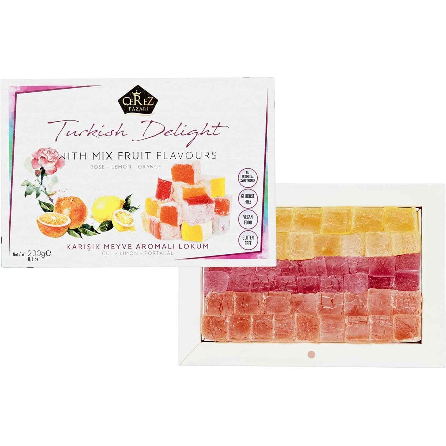 Cerez Pazari Lokum Trio Flavors – Halal and Gluten-Free Wind-Down Dessert, No Artificial Colors or Preservatives Snack