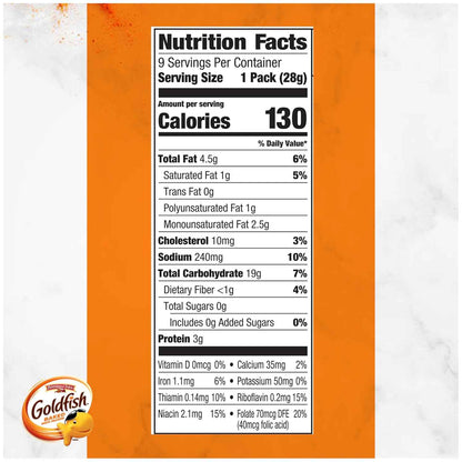 Goldfish Cheddar Cheese Crackers – Desk Drawer Office Snack, 1 oz Single-Serve Packs, 9 Count Tray