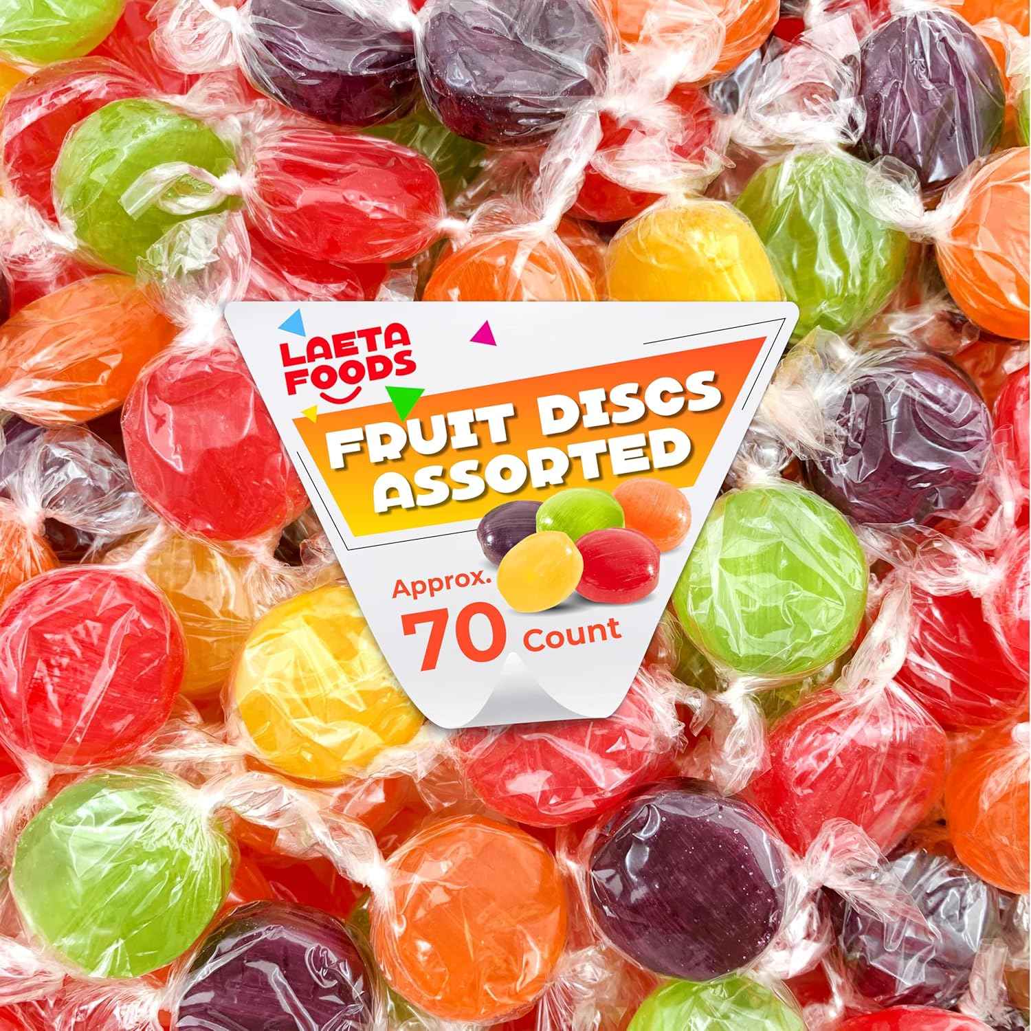 Assorted Fruit Discs | 1 Pound Bag - Approx. 70 Count | Hard Candy | Picnic Basket Treat