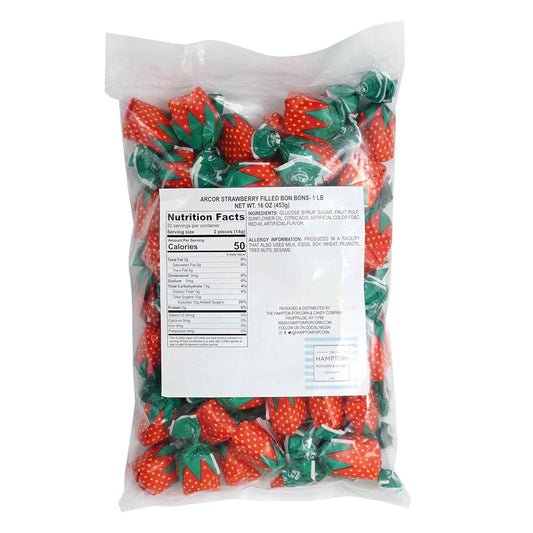 Hampton Popcorn & Candy Company Strawberry Bon Bons Hard Candy – Lunchbox Snack for Kids, Individually Wrapped Strawberry Chewy Candy 1 lb