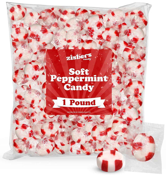 Soft Peppermint Puff Mints - After-Dinner Breath Freshener for Mindful Eating, Real Cane Sugar Individually Wrapped