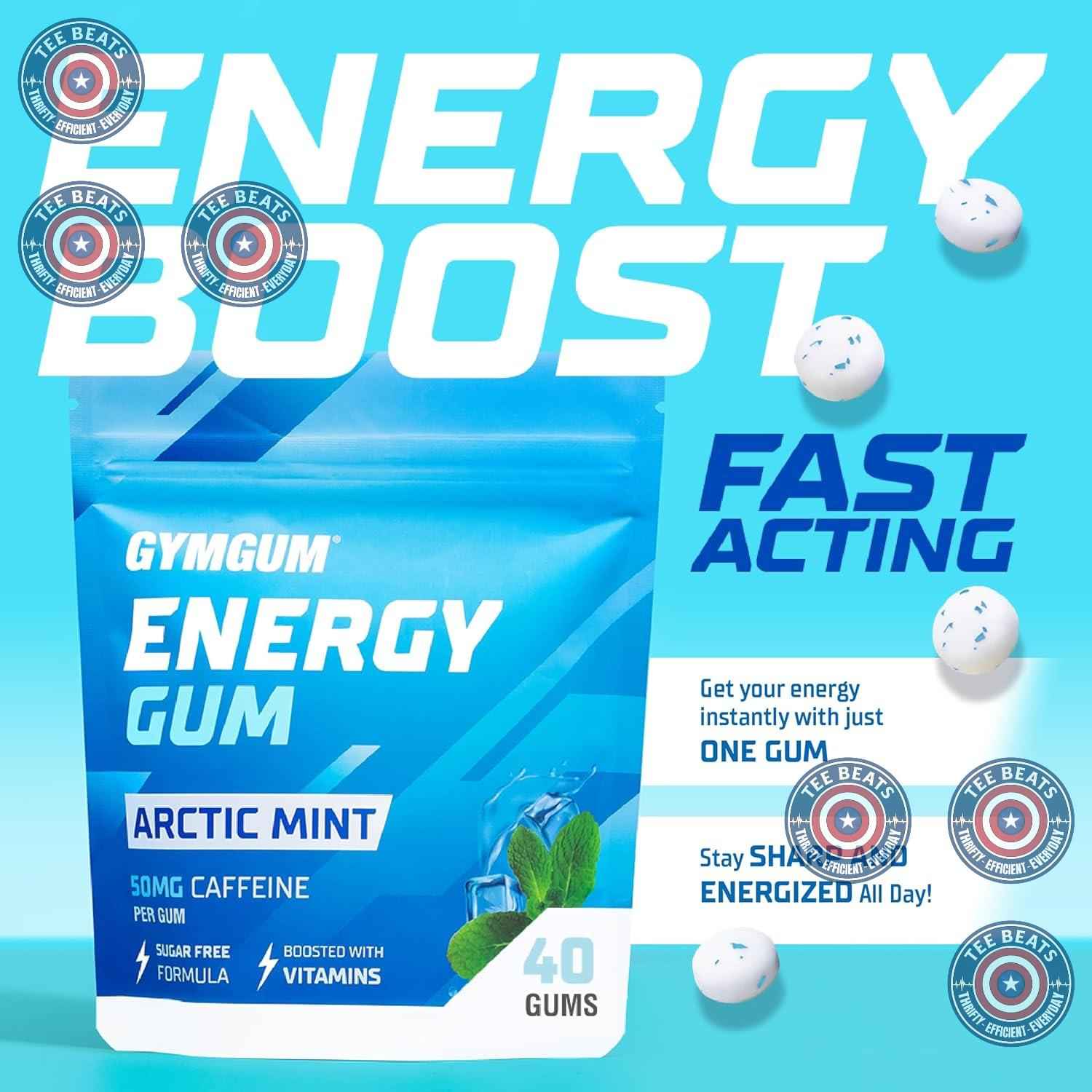 GYMGUM Energy Caffeine Gum | Keto-Friendly Focus Gum for Long Study Sessions, Guarana Powered Brain Fuel for College Students