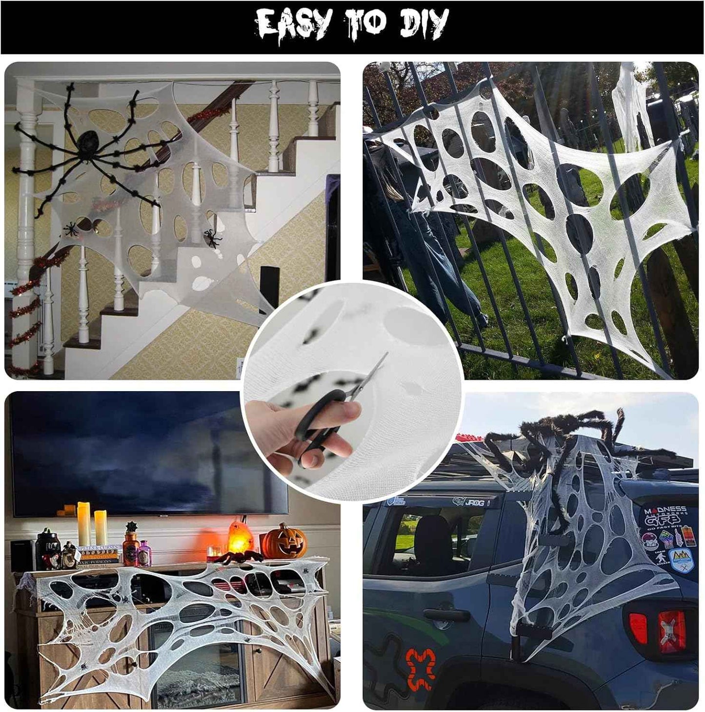 Heavy Duty Spider Web Halloween Decoration – Weatherproof Yard and Porch Spiderwebs with Ground Stakes