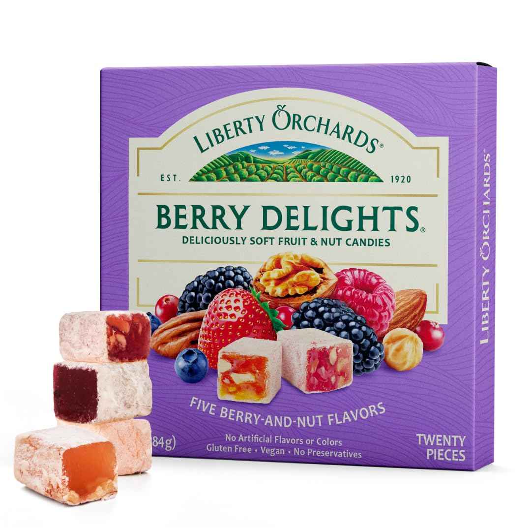Liberty Orchards Berry Delights – Guilt-Free Vegan Snack for Afternoon Tea, Gluten-Free Berry & Nut Lokum 10 Oz