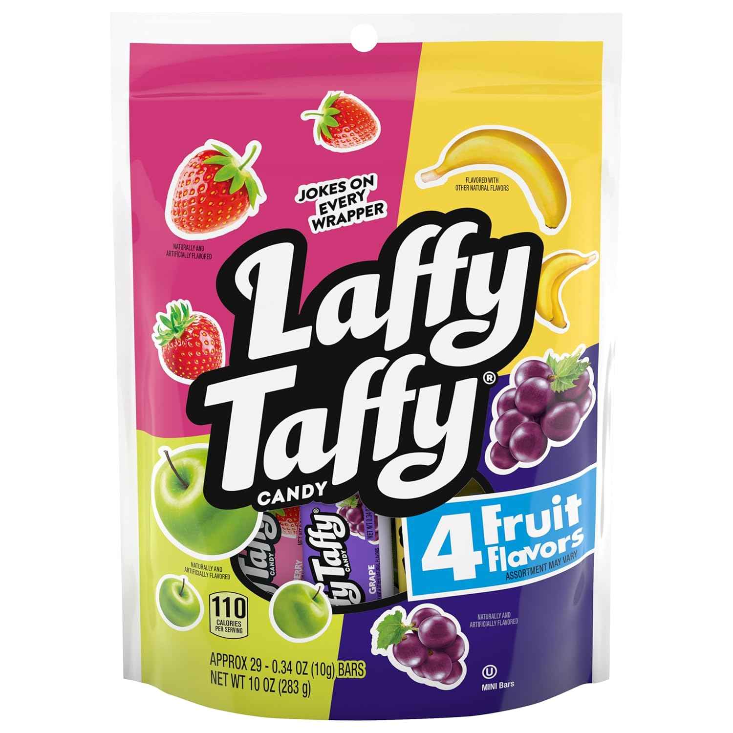 Laffy Taffy Assorted Mini Bars – Lunchbox Snack for Kids, Individually Wrapped Chewy Fruit Candy, 10 oz Stand-Up Bag