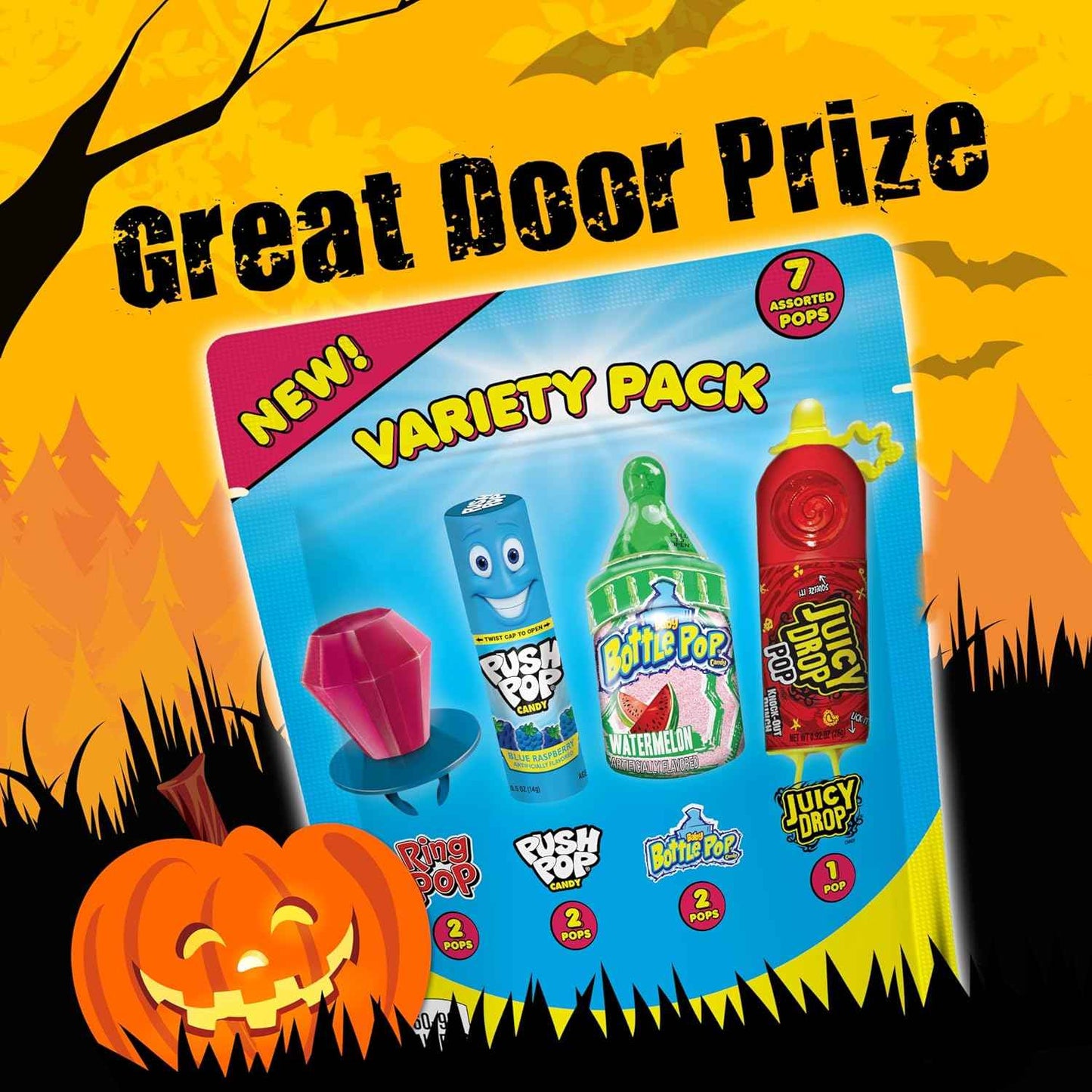 Bazooka Candy Companies Halloween Candy Assortment – Safe Individually Wrapped Ring Pop, Push Pop, and Baby Bottle Pop for Playroom and Goody Bag Station