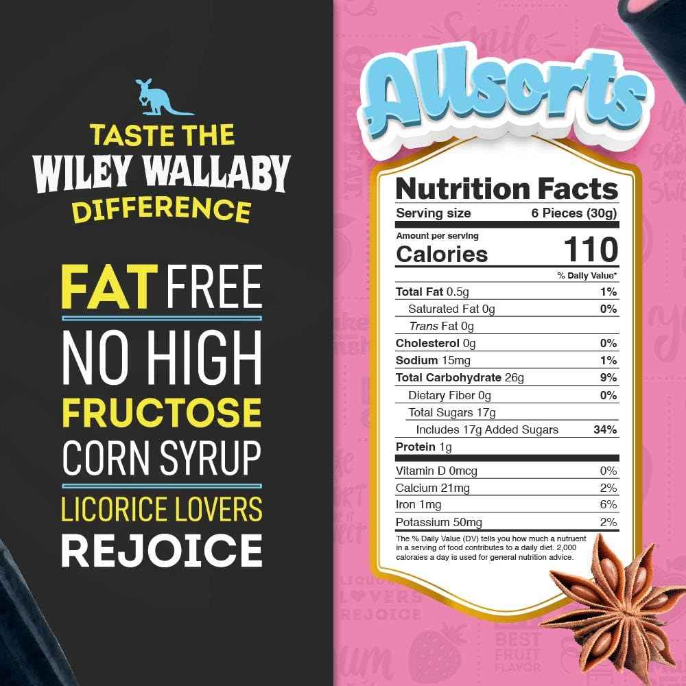 Wiley Wallaby Allsorts Licorice Candy – Resealable Travel Snack for Road Trips, Camping, and Outdoor Adventures
