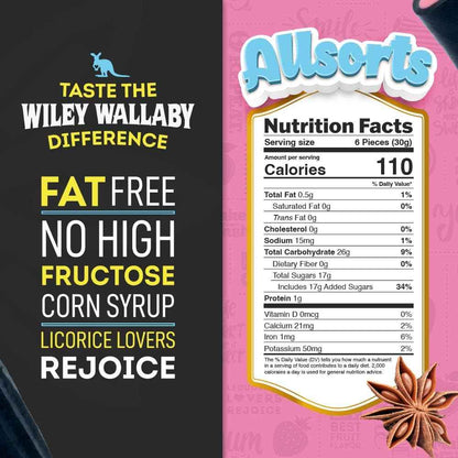 Wiley Wallaby Allsorts Licorice Candy – Resealable Travel Snack for Road Trips, Camping, and Outdoor Adventures