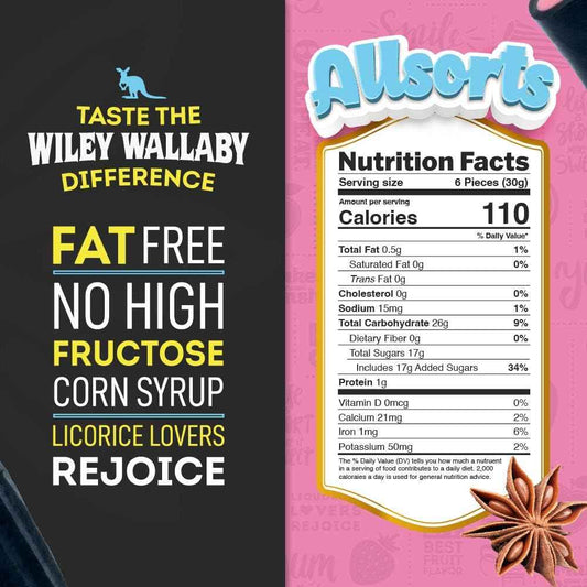Wiley Wallaby Allsorts Licorice Candy – Resealable Travel Snack for Road Trips, Camping, and Outdoor Adventures