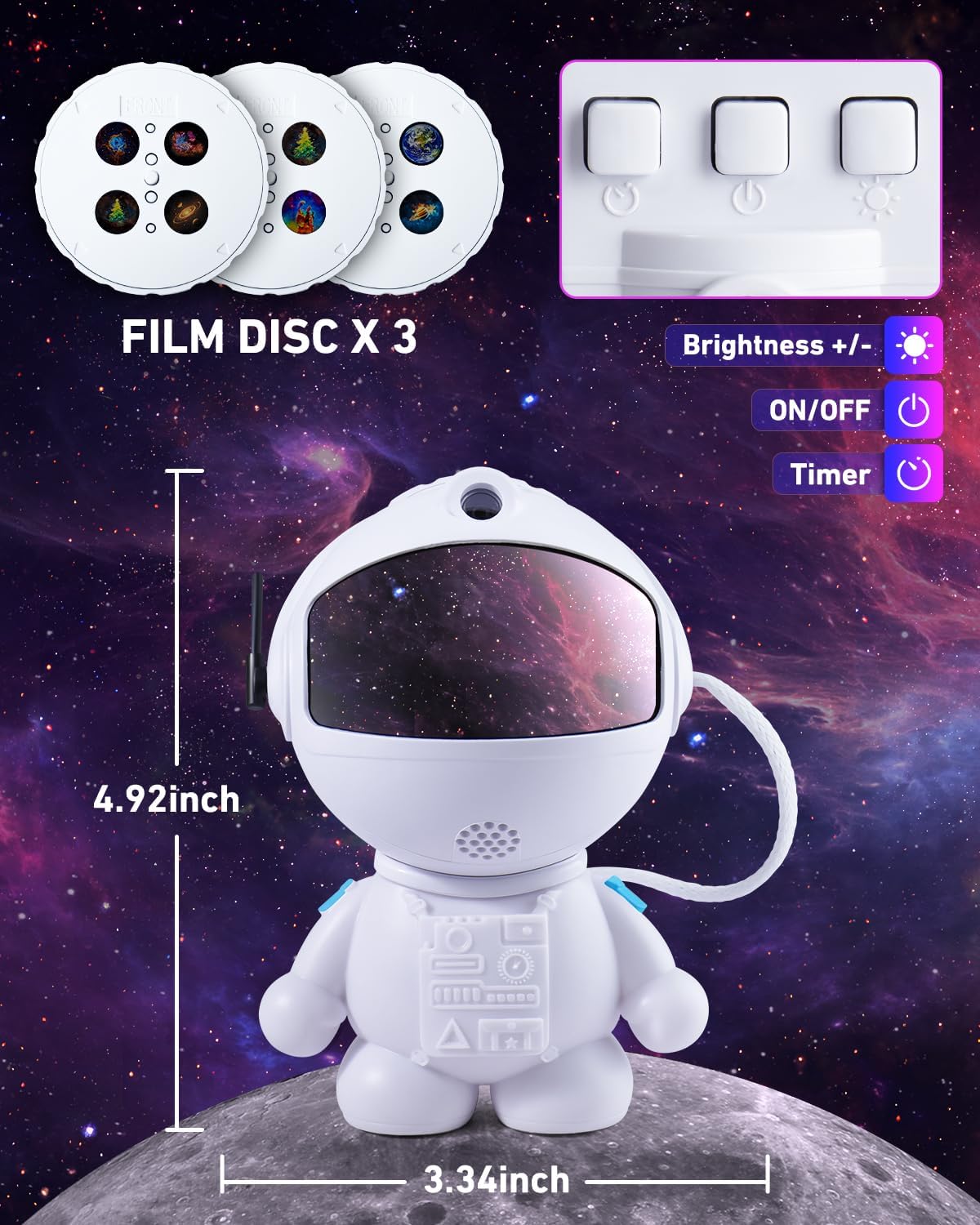 AstroLume Astronaut Galaxy Projector for Bedroom Decor – Sculptural Figurine Night Light with 12 Cosmic Scenes for Living Room