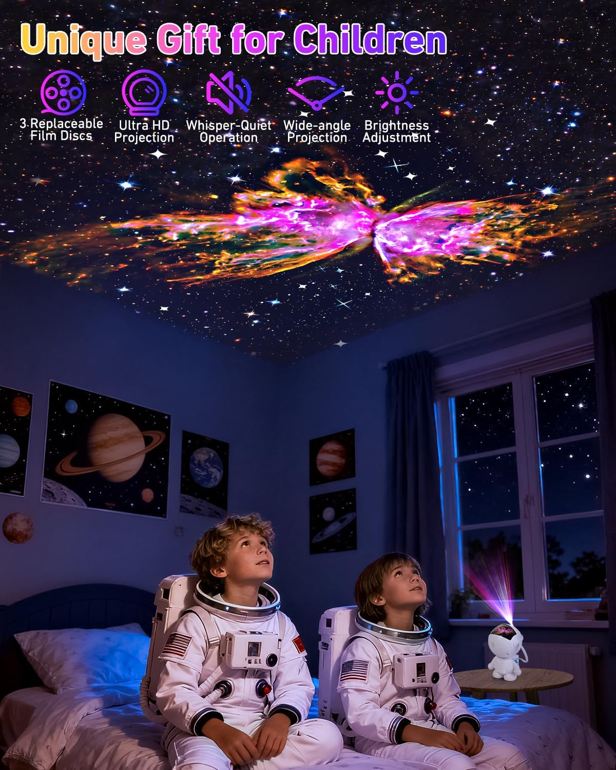 AstroLume Astronaut Galaxy Projector for Bedroom Decor – Sculptural Figurine Night Light with 12 Cosmic Scenes for Living Room