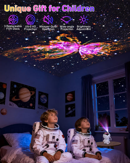 AstroLume Astronaut Galaxy Projector for Bedroom Decor – Sculptural Figurine Night Light with 12 Cosmic Scenes for Living Room