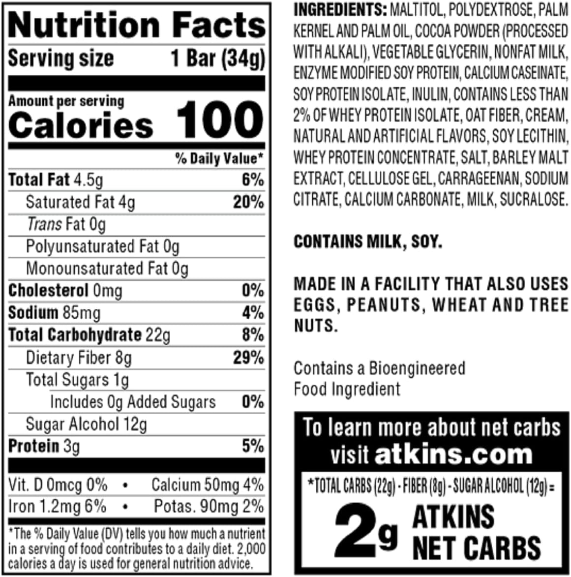 Atkins Endulge Chocolate Caramel Mousse Bar – Wellness Pantry Snack with 8g Fiber and 100 Calories, 5 Count