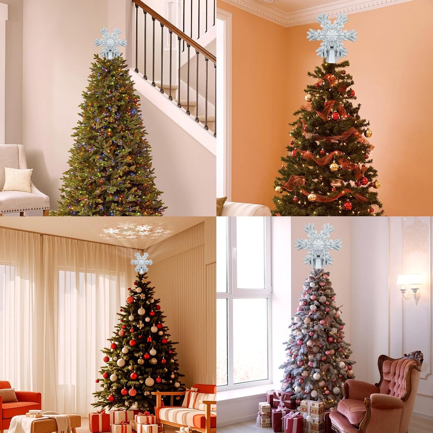 Aurora Glow Rotating LED Tree Top – Living Room & Foyer Christmas Decoration with Sparkle Finish
