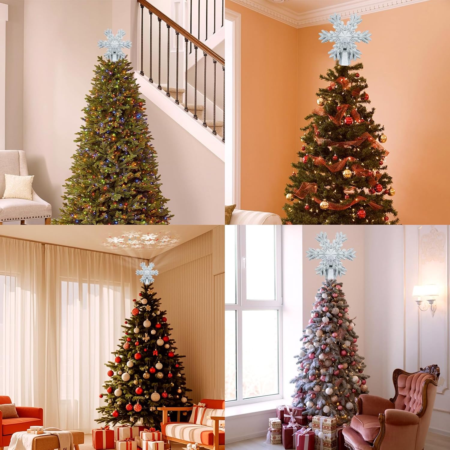 Aurora Glow Rotating LED Tree Top – Living Room & Foyer Christmas Decoration with Sparkle Finish