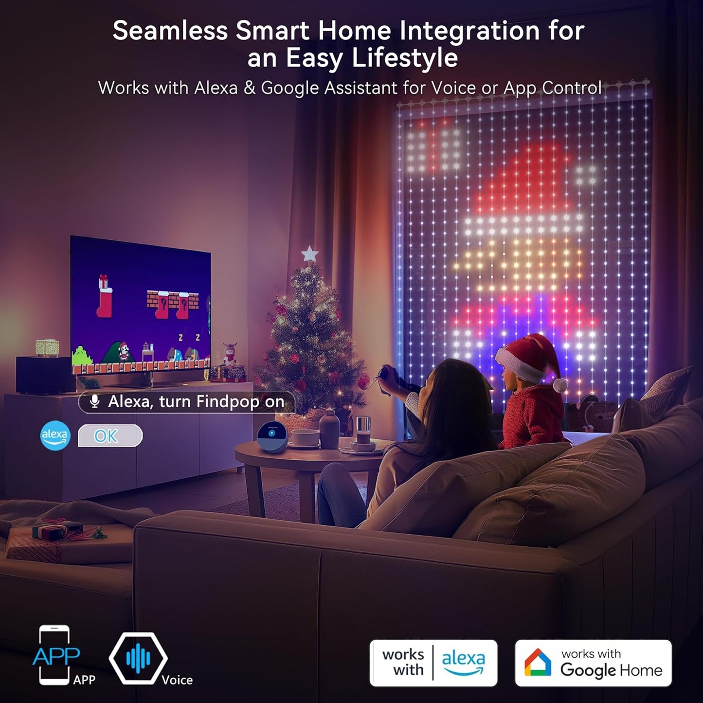 AuroraGlow Smart Curtain Lights – Home Office Focus Ambiance, Scheduled Timer and App-Controlled Lighting