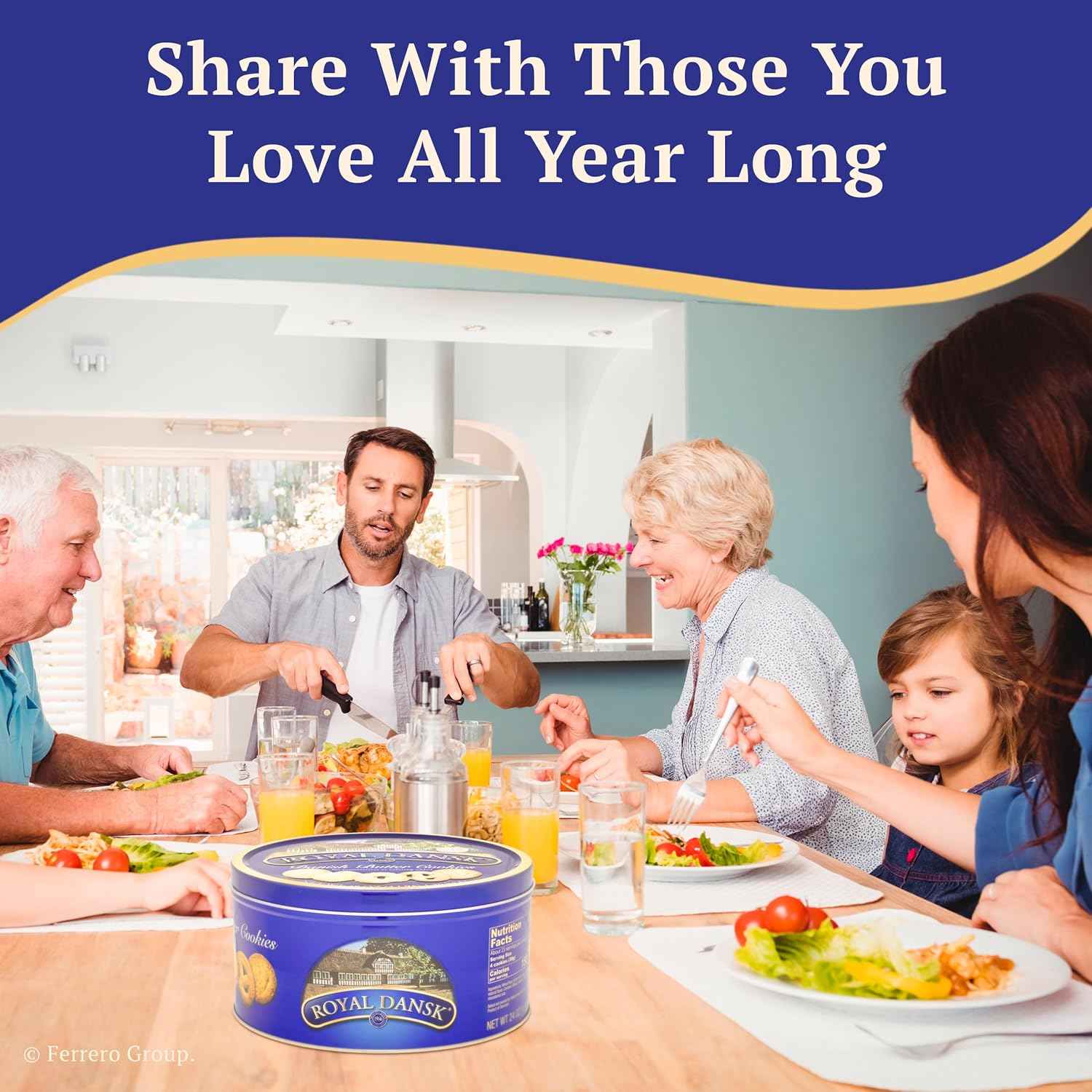 Royal Dansk Danish Butter Cookies – Iconic Blue and Gold Reusable Tin That Doubles as a Coffee Table and Kitchen Counter Accent