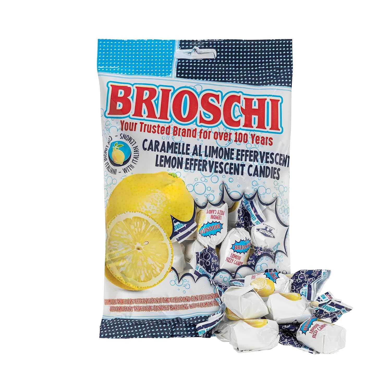 Brioschi Lemon Flavored Effervescent Digestive Italian Candies – Portable Thirst Quencher for Hiking and Picnics