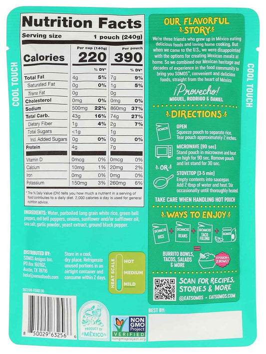SOMOS Fajita White Rice – Clean-Ingredient Microwave Meal for Health-Conscious Home Cooking