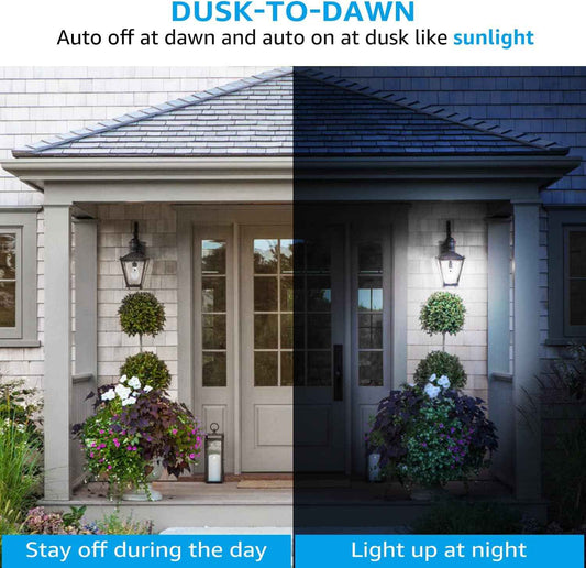 TORCHSTAR Dusk to Dawn LED Bulb – Cottage-Style Front Porch and Carriage Fixture Lighting, Photocell Sensor Auto On/Off, 2700K Soft White, 4-Pack