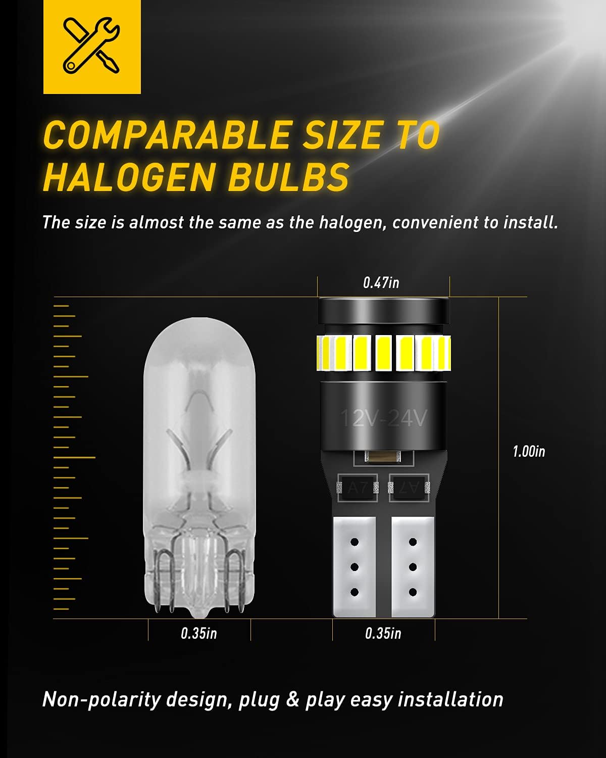 AUXITO 194 LED Bulbs for Clean Factory-Style Interior, Simple Plug-and-Play 6000K White for License Plate and Dome Swap, Pack of 2