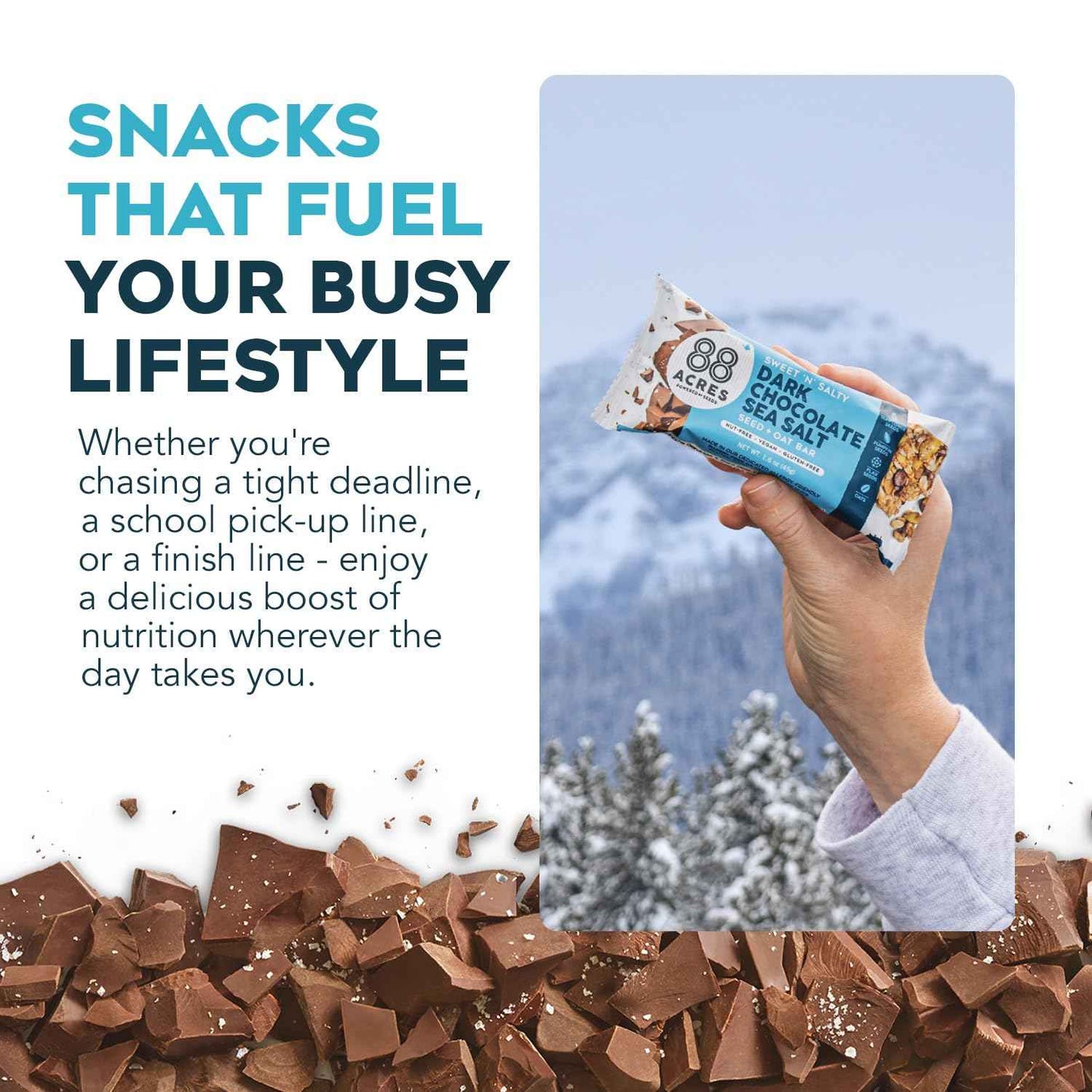 88 Acres Dark Chocolate Sea Salt Seed Bar – Trail Ready Plant-Based Fuel for Hiking and Camping, 1.6 oz