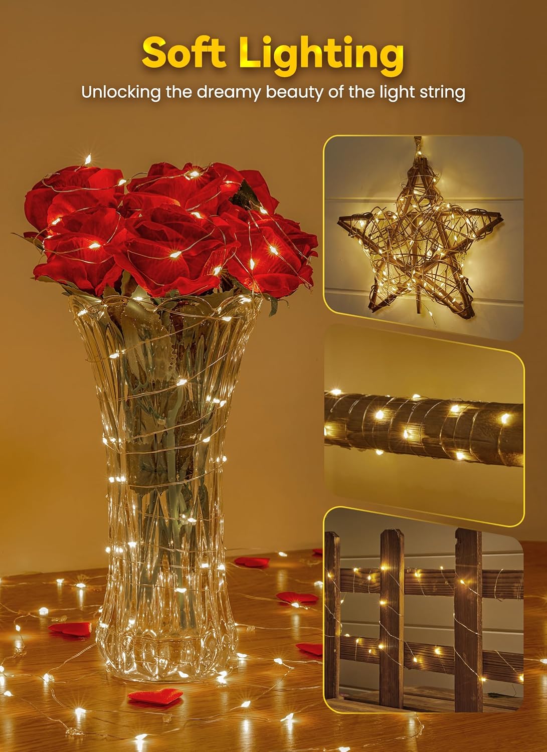available in 100-led and 200-led counts in warm white, pure white, multicolor, and pink
