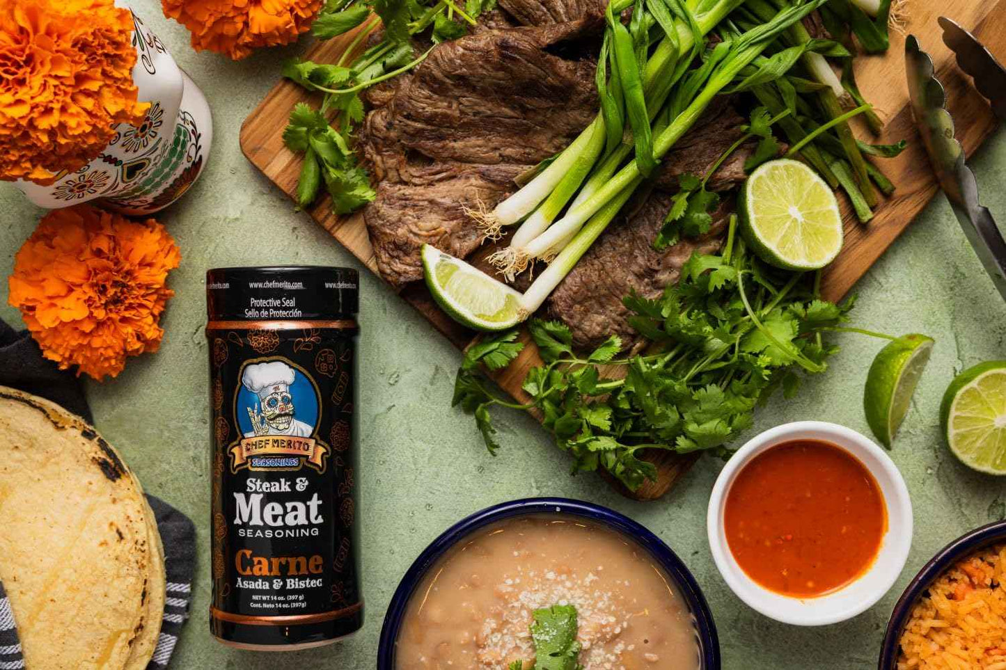 Chef Merito Carne Asada Meat Seasoning, 14 Ounce – Housewarming Gift for Friends Setting Up a New Home Grill