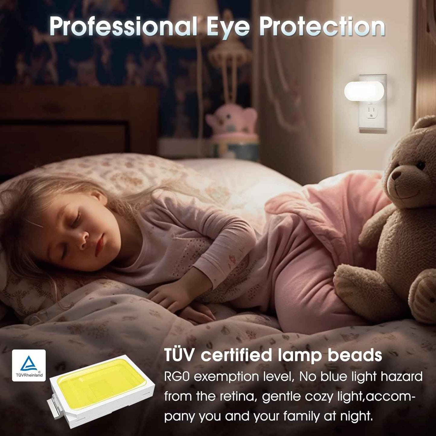 DORESshop Plug-in Night Light with Motion-Free Light Sensor – Cool-Running 1W LED Night Light Safe Around Kids, Pets, and Elderly