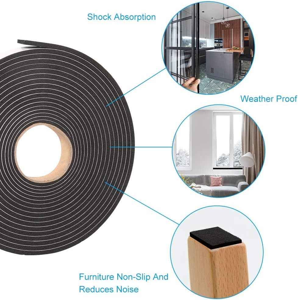 Single Roll Foam Weather Strip – Clean Black Seal Tape for Intentional Spaces, Tool-Free Door and Window Draft Stop