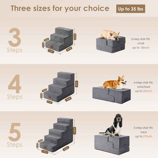 EHEYCIGA Dog Stairs for Bed 18" – Recovery Foam Steps for Post-Surgery and Arthritic Pets