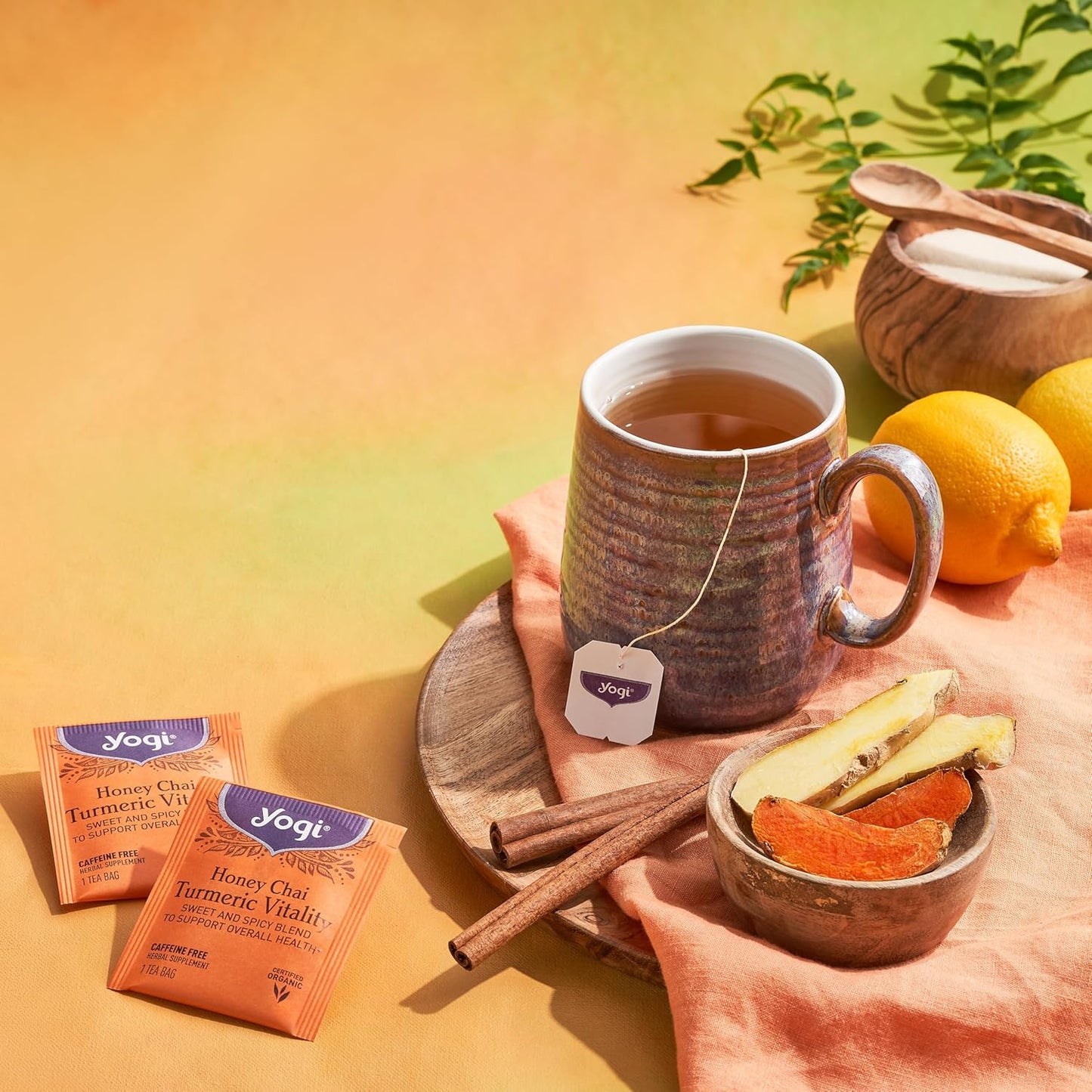 available in 5 sku variations across flavor (ginger, raspberry, cinnamon, honey chai turmeric) and pack size (1-pack and 2-pack of honey chai turmeric)