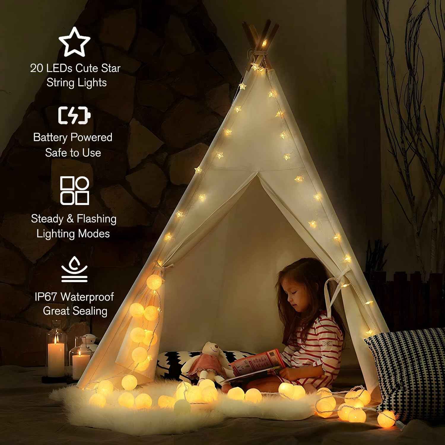 ANJAYLIA Star String Lights – Cozy Bedroom Aesthetic Decor, 20 LED Warm White Glow