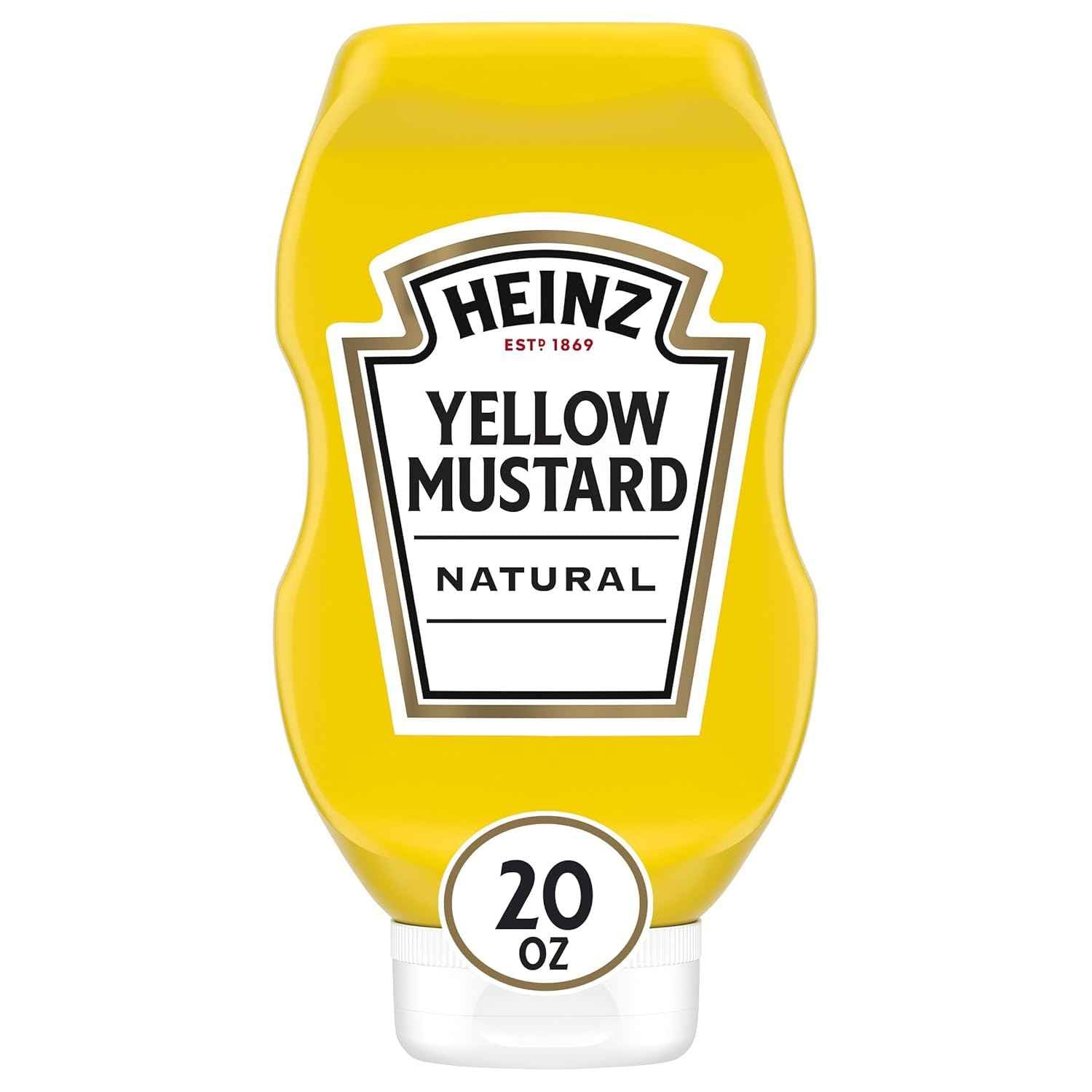Heinz Yellow Mustard, 14 oz Inverted Squeeze Bottle – Picnic Table Mustard for Cookouts, Camping Trips, and Tailgates