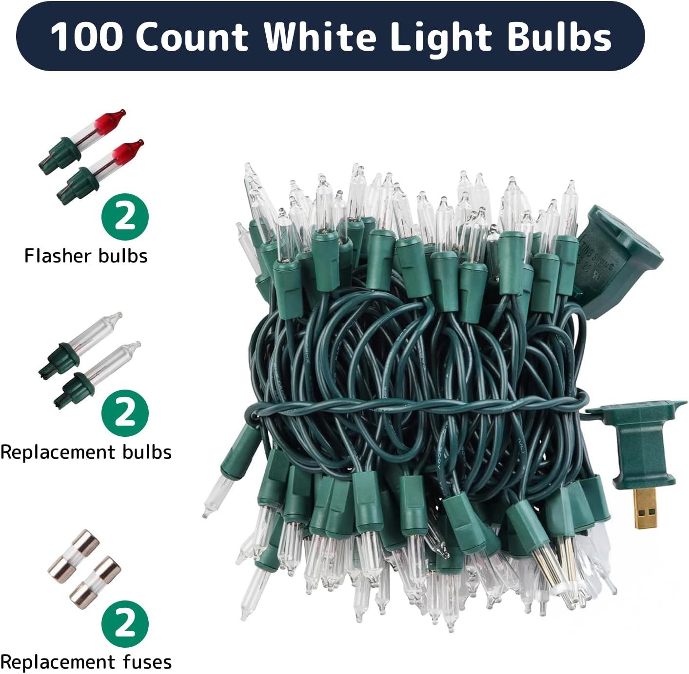 available in 9 variants across bulb counts (50, 100, 200, 300, 500) and colors (clear, purple, orange, green)