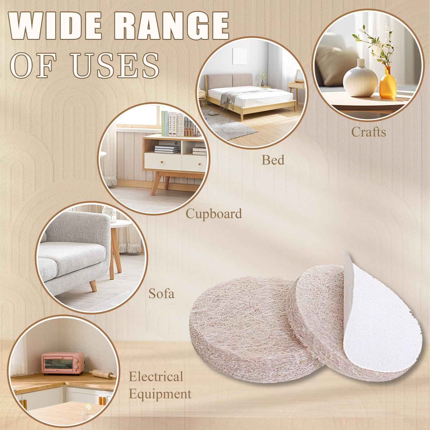 Yelanon Felt Furniture Pads for Hardwood Floors - 216 Pcs Strong-Adhesive Floor Protectors Preventing Slip and Trip Hazards at Home