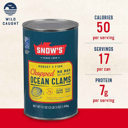 Snow's Ocean Chopped Clams 51 oz Can - Lean 7g Protein for Keto and Low-Carb Wellness Meals at Home