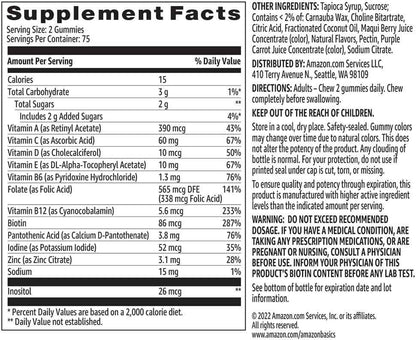 Amazon Basics Mixed Berry & Cherry Adult Multivitamin Gummies – 150 Ct, 75-Day Housewarming Gift for the New Home Supplement Shelf