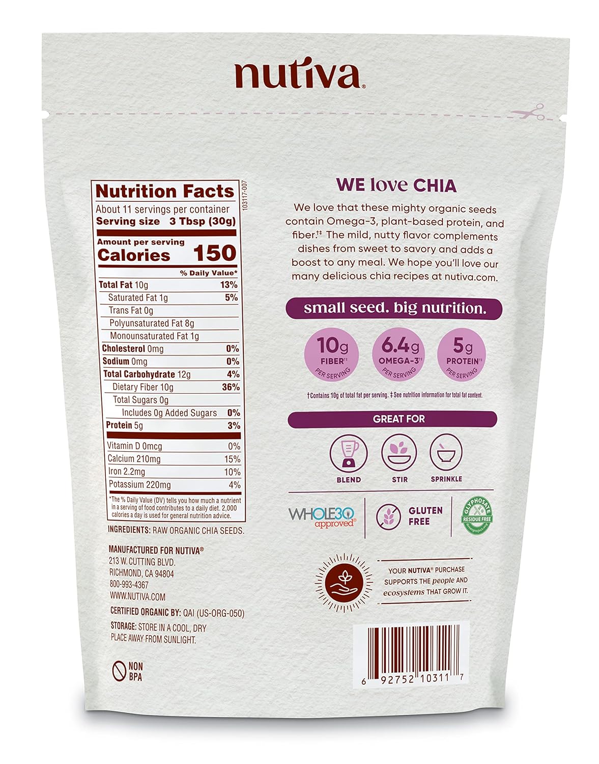 available in two sizes: 6 oz and 12 oz resealable pouches