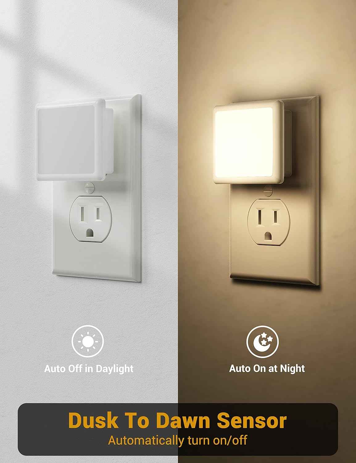 JandCase Night Light Plug into Wall 2 Pack – Low-Profile 0.3W LED for Clean, Clutter-Free Hallways and Bedrooms