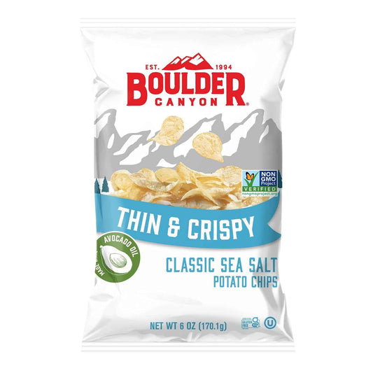 Boulder Canyon Thin & Crispy Classic Sea Salt Chips – Three-Ingredient Clean Snack for an Uncluttered Pantry, 1.25 oz 6-Pack