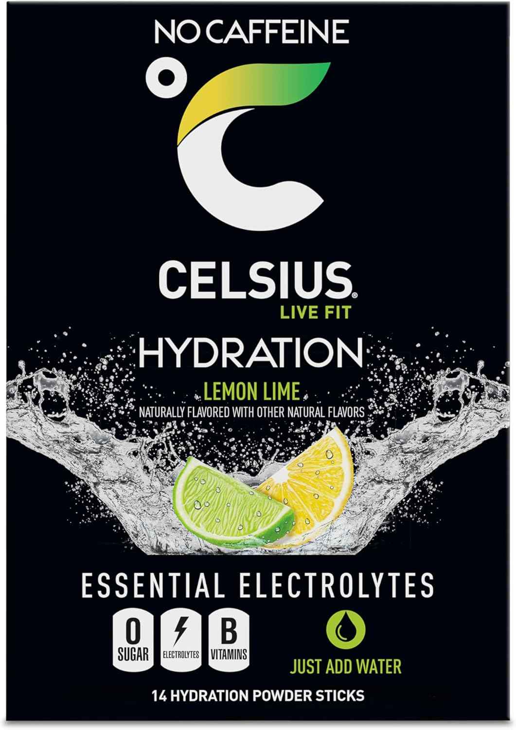 CELSIUS Hydration Sugar Free Electrolyte Powder – Lemon Lime Self Care Beverage Sticks for Post-Workout Recovery and Mindful Routines